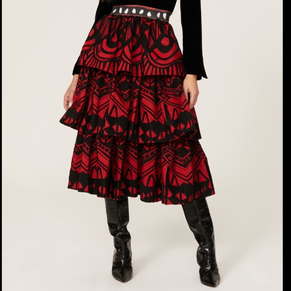 Stella Jean Tiered red & black skirt Sz 38